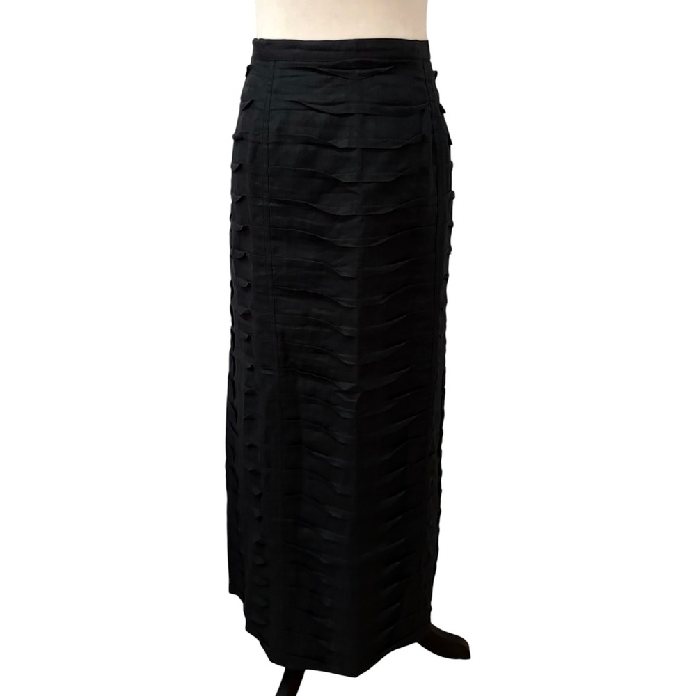 JSong Collection Black 100% Linen Textured Maxi Skirt Size 18 Plus Size Formal - Picture 2 of 8